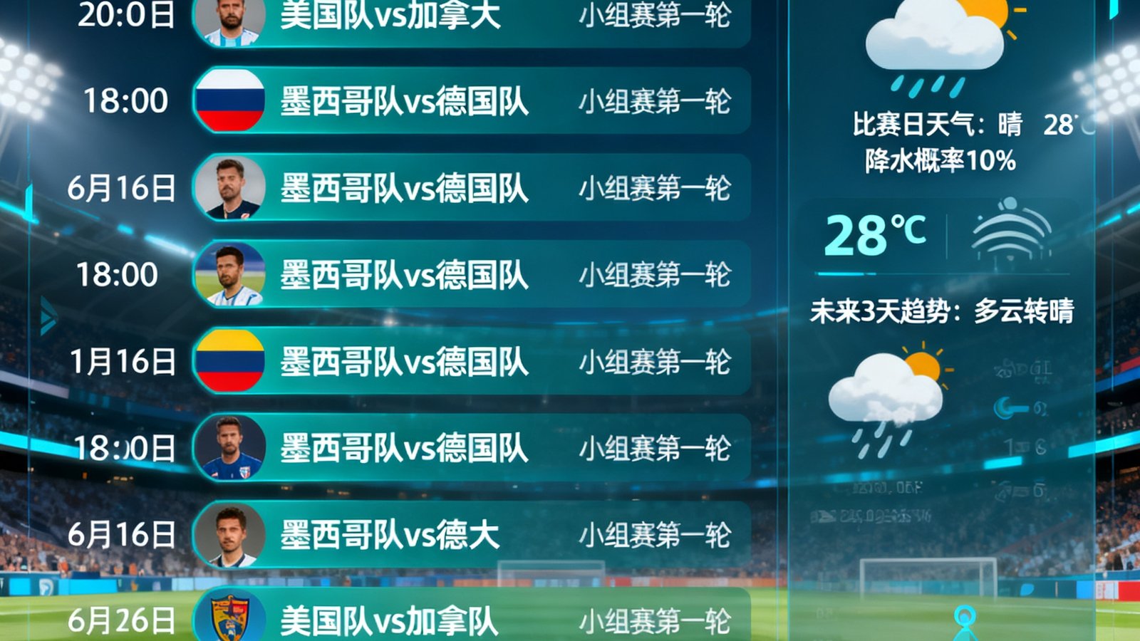 2026世界杯赛程时间表新增实时天气插件